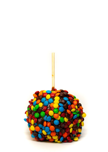 Hand Dipped Caramel Apple rolled in M&M's