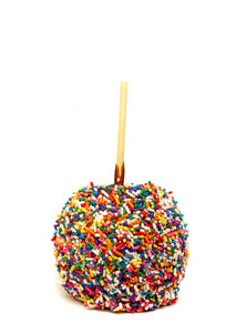 Hand Dipped Caramel Apple Rolled in Rainbow Sprinkles